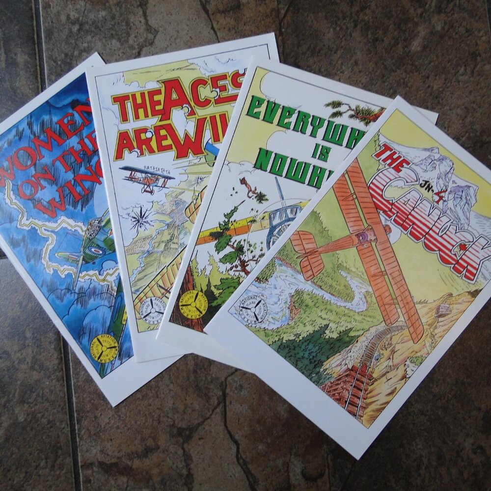 CARTOON SERIES OF 4 IN ENGLISH ABOUT AVIATION